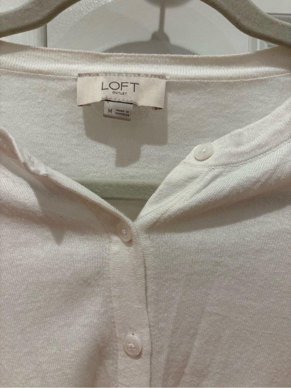 LOFT White Short-Sleeve Button Cardigan Sweater - Picture 2 of 4